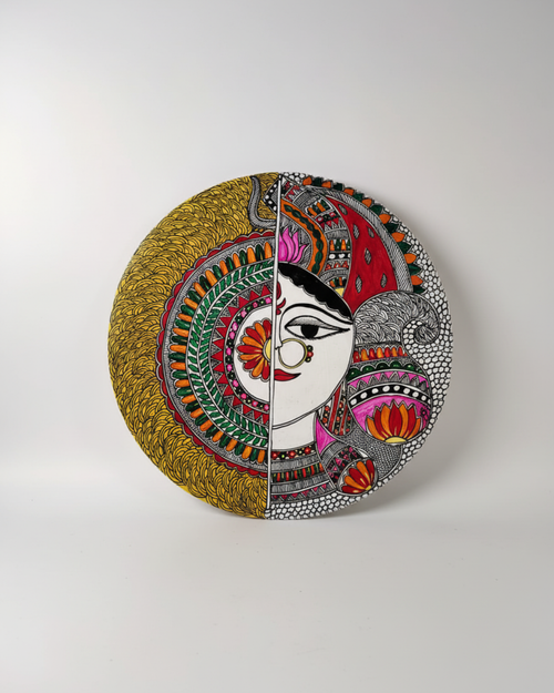 Feminine Spirit & Half-Face Mandala Madhubani Wall Art | 12 Inch MDF Board