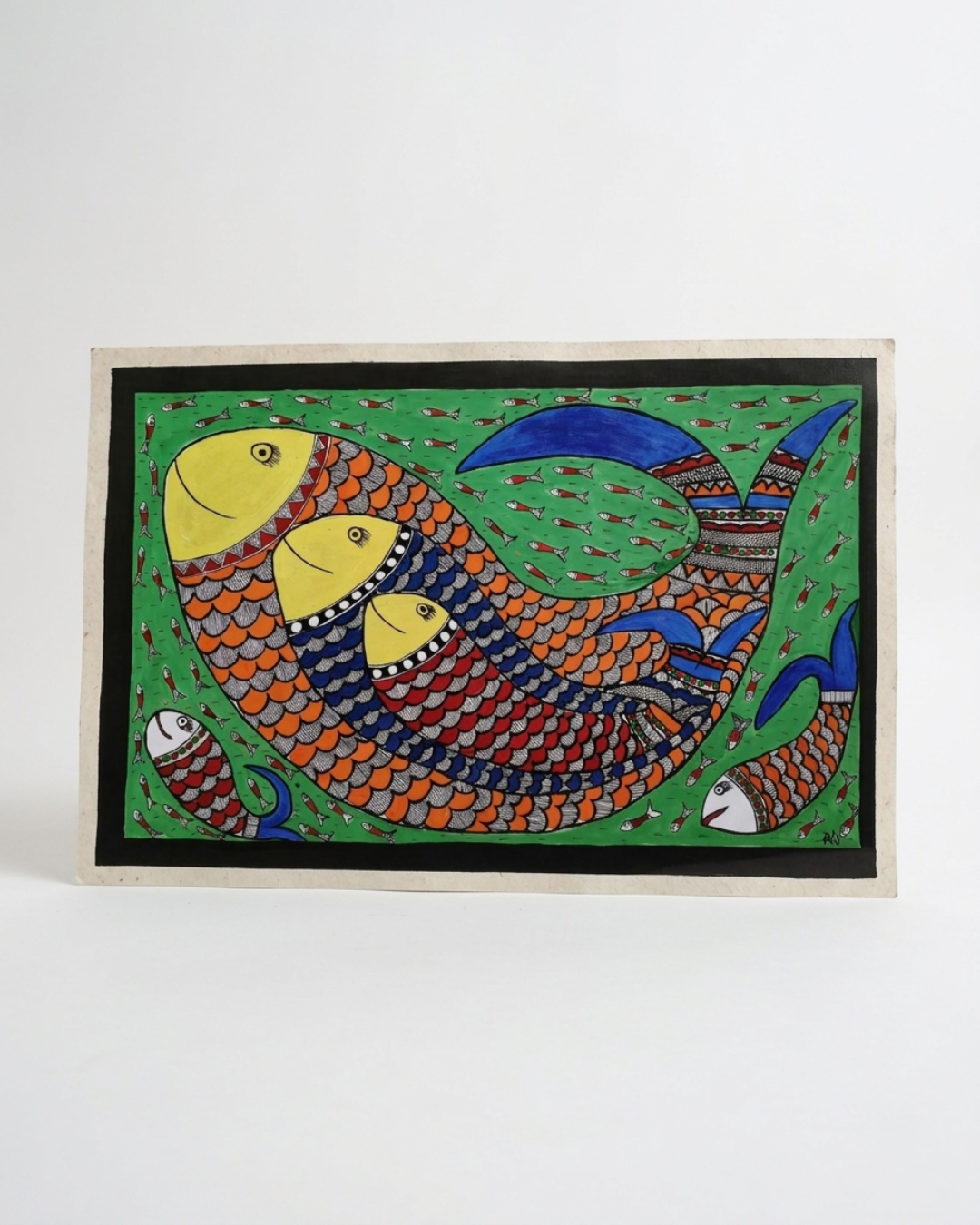 Fish Madhubani Painting on Handmade Paper (14x22 Inch) – Traditional Mithila Folk Art Wall Decor