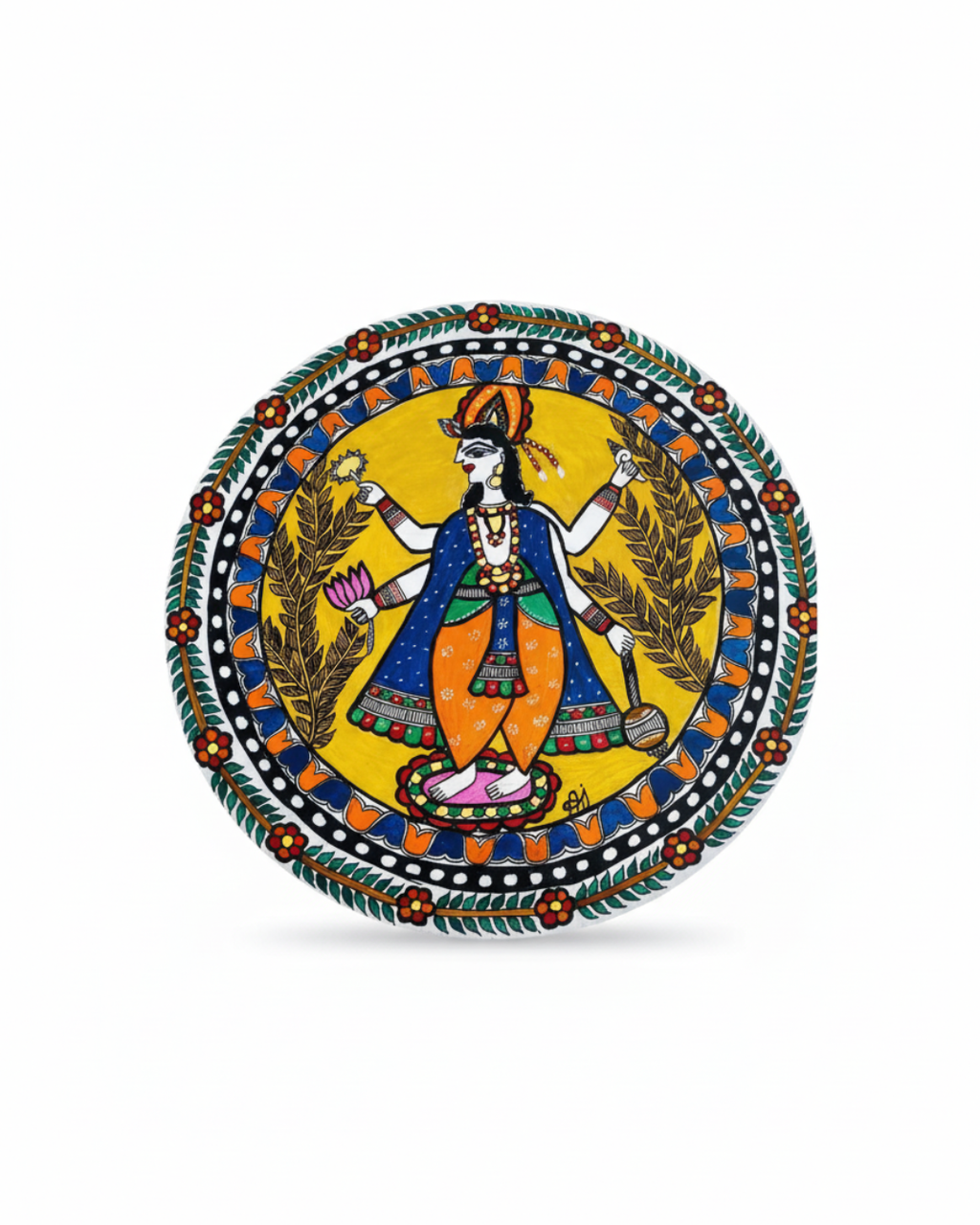 Vishnu ji Madhubani Wall Art | 14 Inch MDF Board