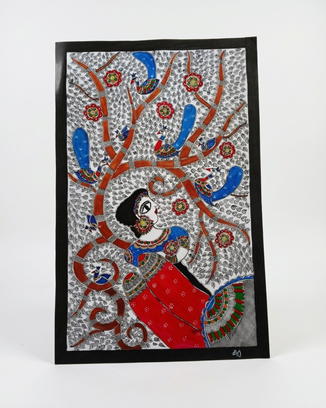 Bharti Mata Madhubani Painting on Handmade Paper (14x22 Inch) – Traditional Mithila Folk Art Wall Decor