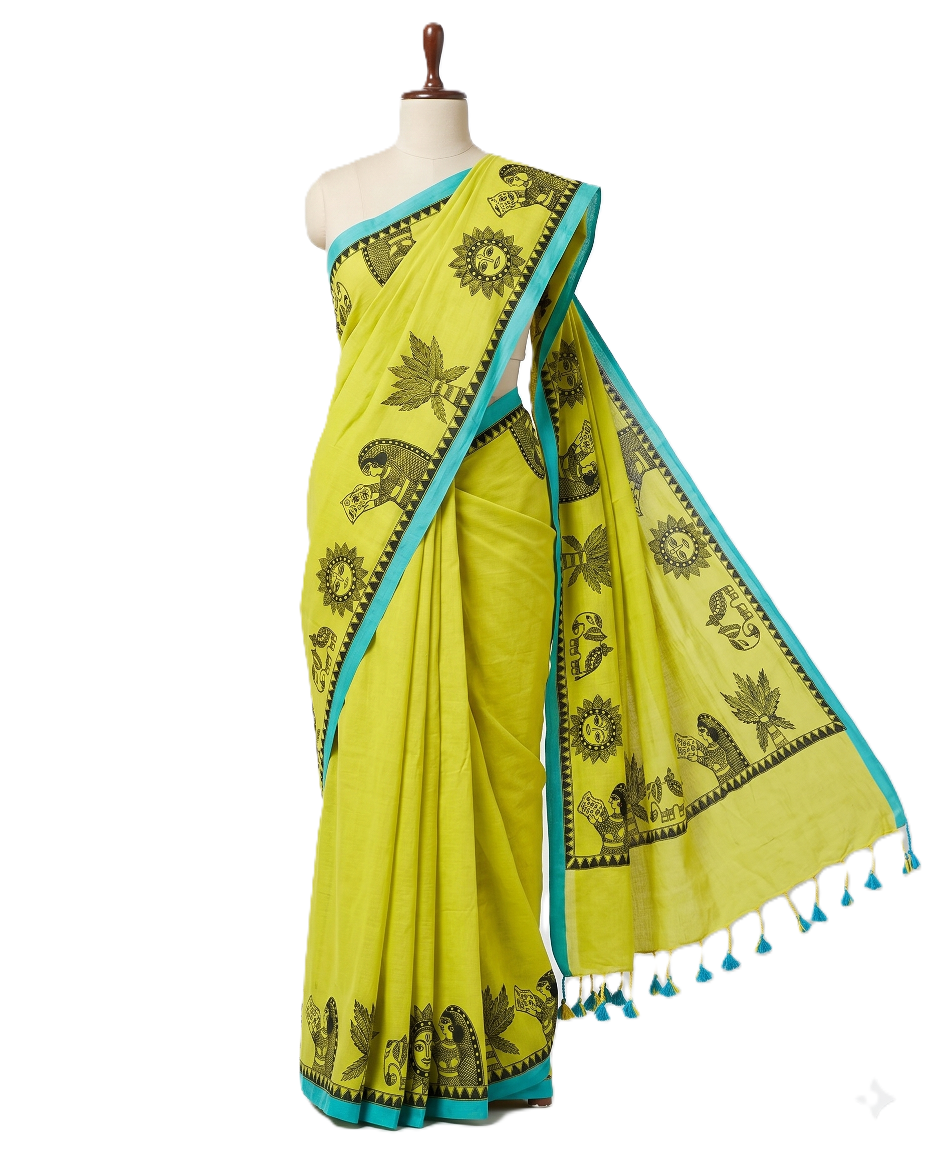 Handmade Madhubani Painting Saree with Blouse | Chhath Puja Saree