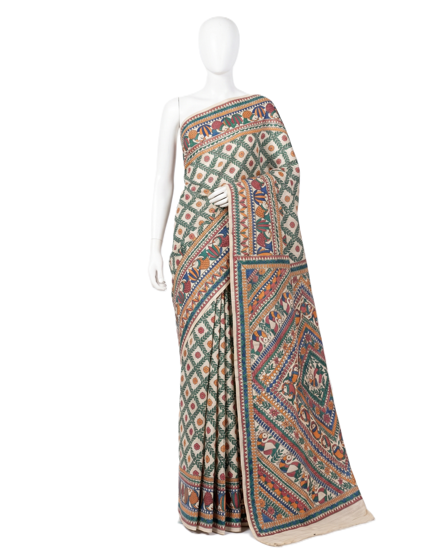 Handmade Madhubani Painting Saree with Blouse | All Over Hand-Painted Ethnic Saree