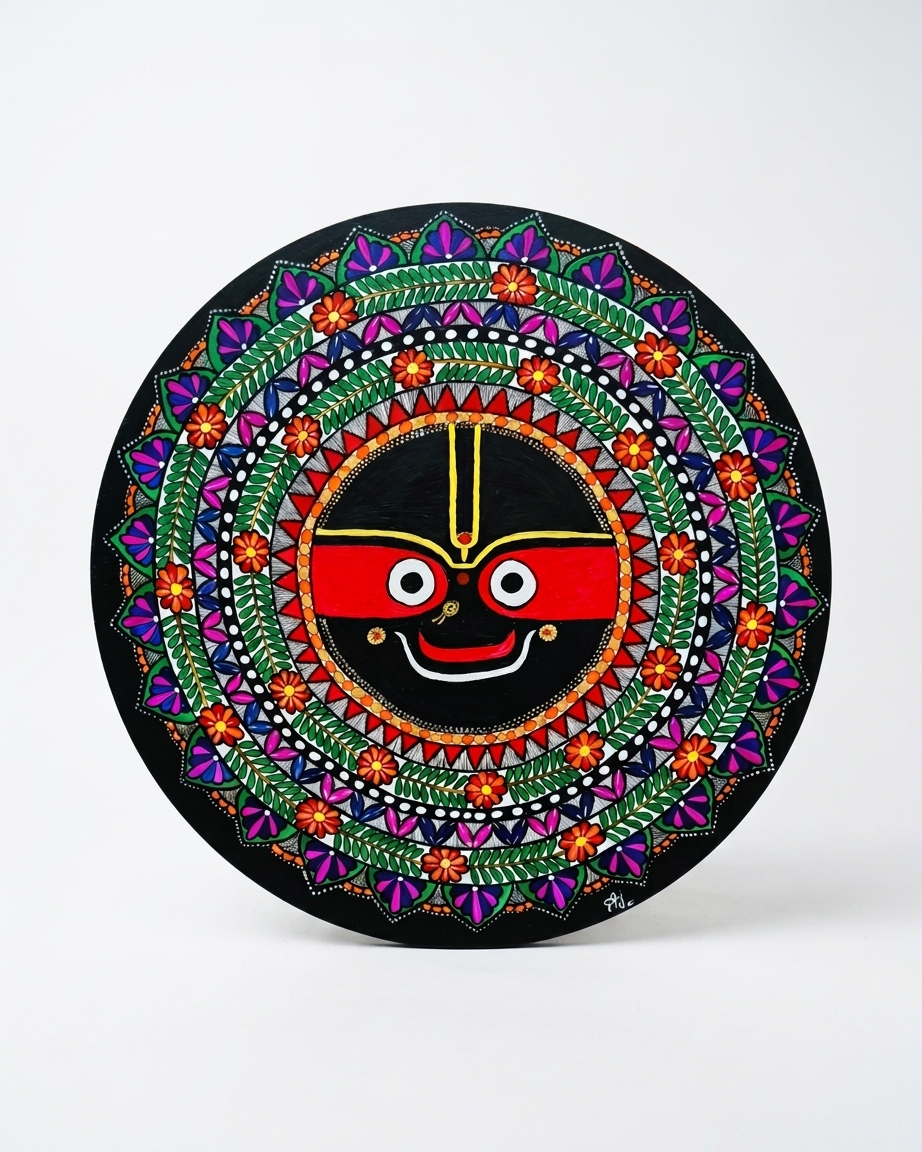 Jagannath Ji Madhubani Painting Wall Art – Handmade MDF Board Spiritual Home Decor