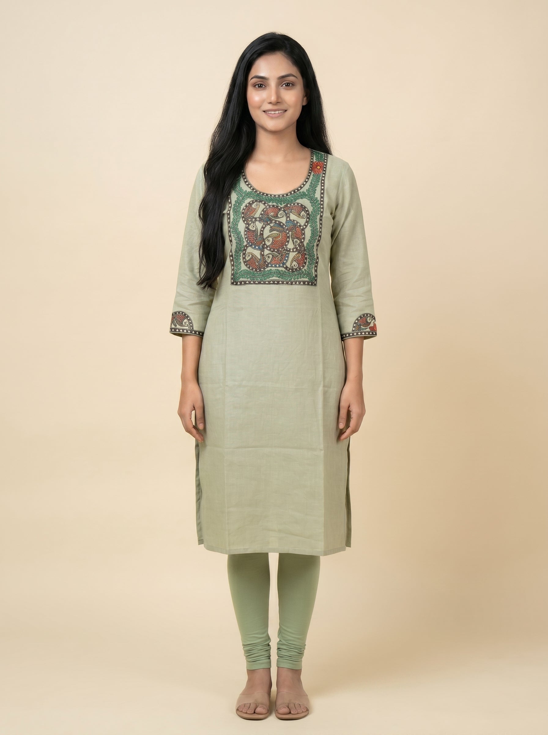 Hand-Painted Madhubani Unstitched Kurti |Traditional  Ethnic Wear