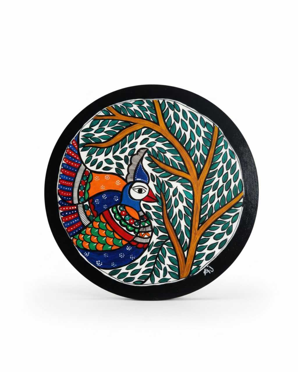 Peacock and Tree Madhubani Wall Art | 12 Inch MDF Board