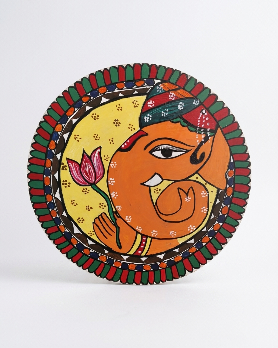 Handmade Ganesha Madhubani Painting Wall Art MDF Board – Traditional Mithila Art Home Decor