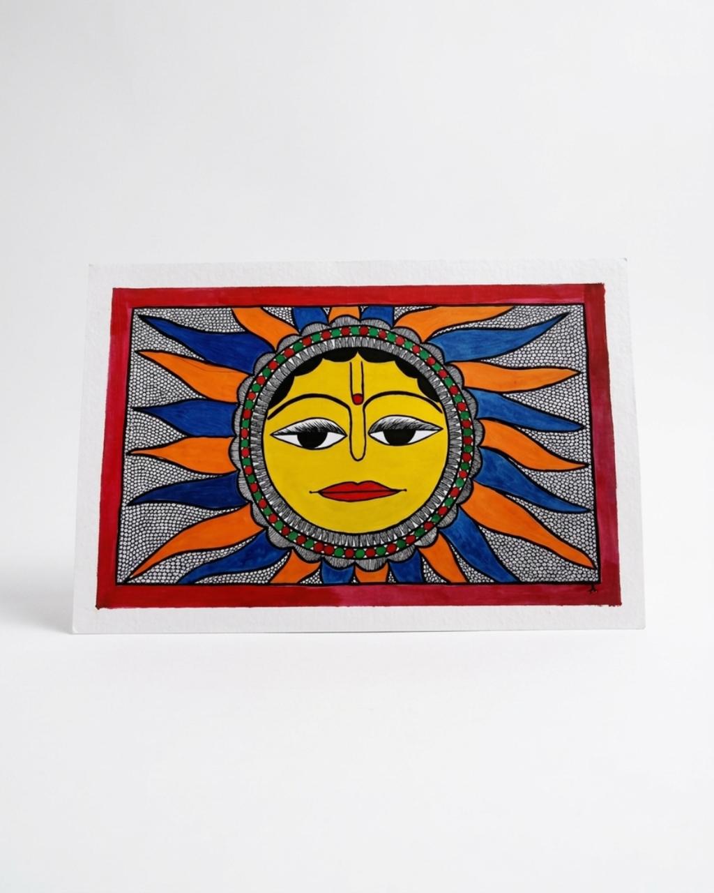 Sun Madhubani Painting on Handmade Paper (14x22 Inch) – Traditional Mithila Folk Art Wall Decor