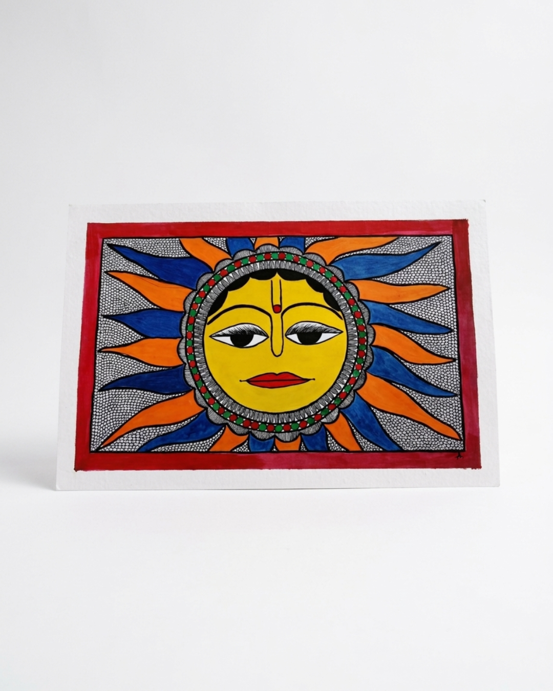 Sun Madhubani Painting on Handmade Paper (14x22 Inch) – Traditional Mithila Folk Art Wall Decor