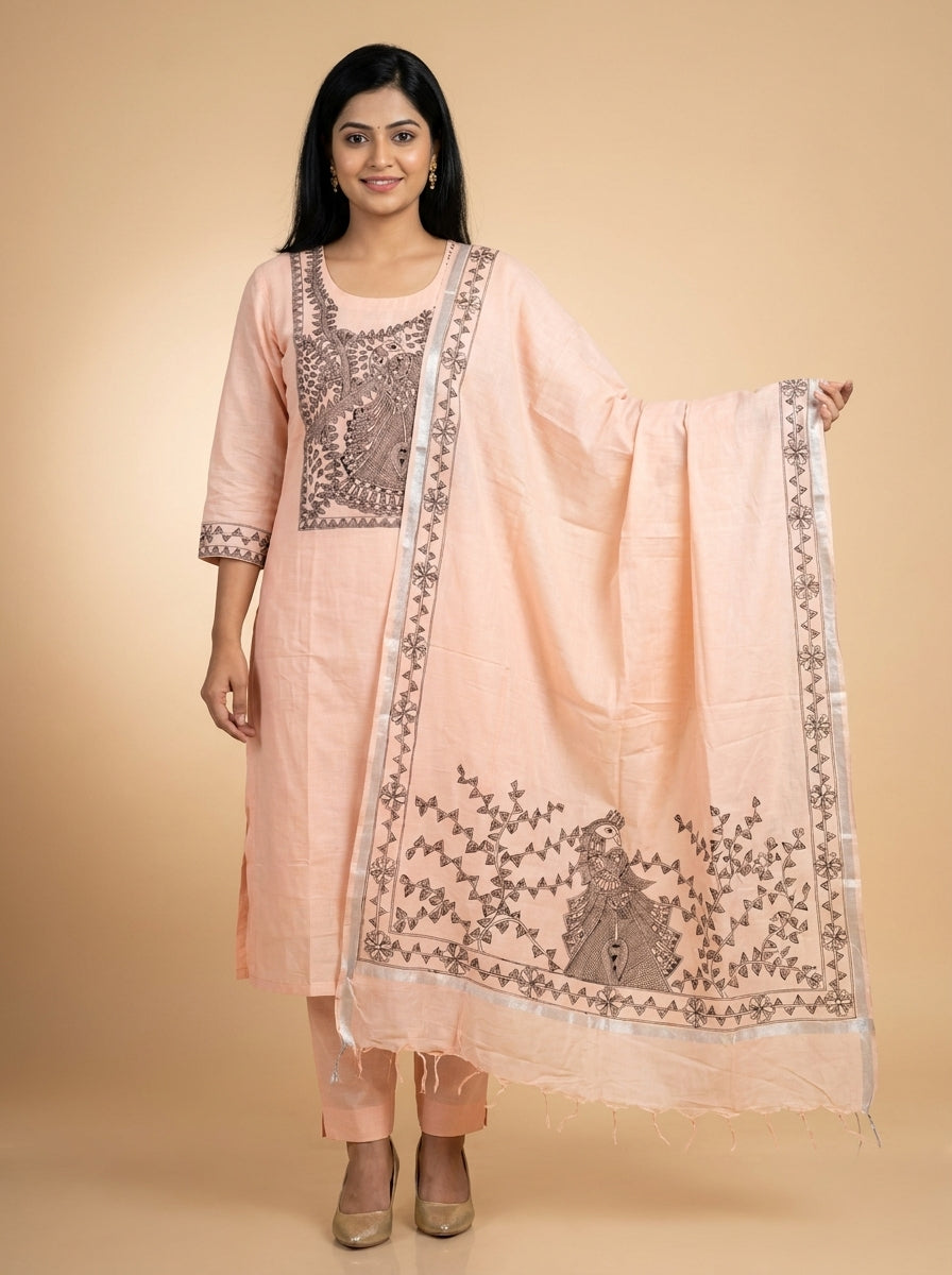 Hand-Painted Madhubani Kurti Plazzo Dupatta Set