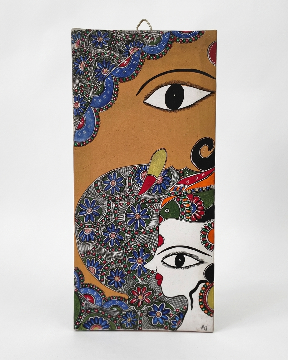Ganesha & Krishna Madhubani Painting with Frame – Handcrafted Wall Art