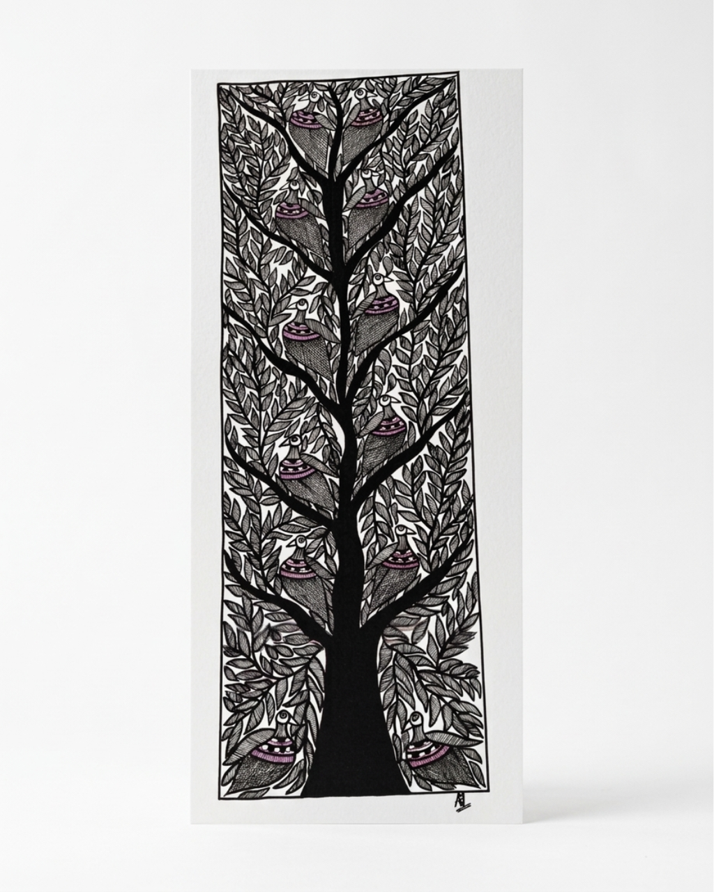 Black & White Tree of Life Madhubani Painting | Handmade Art