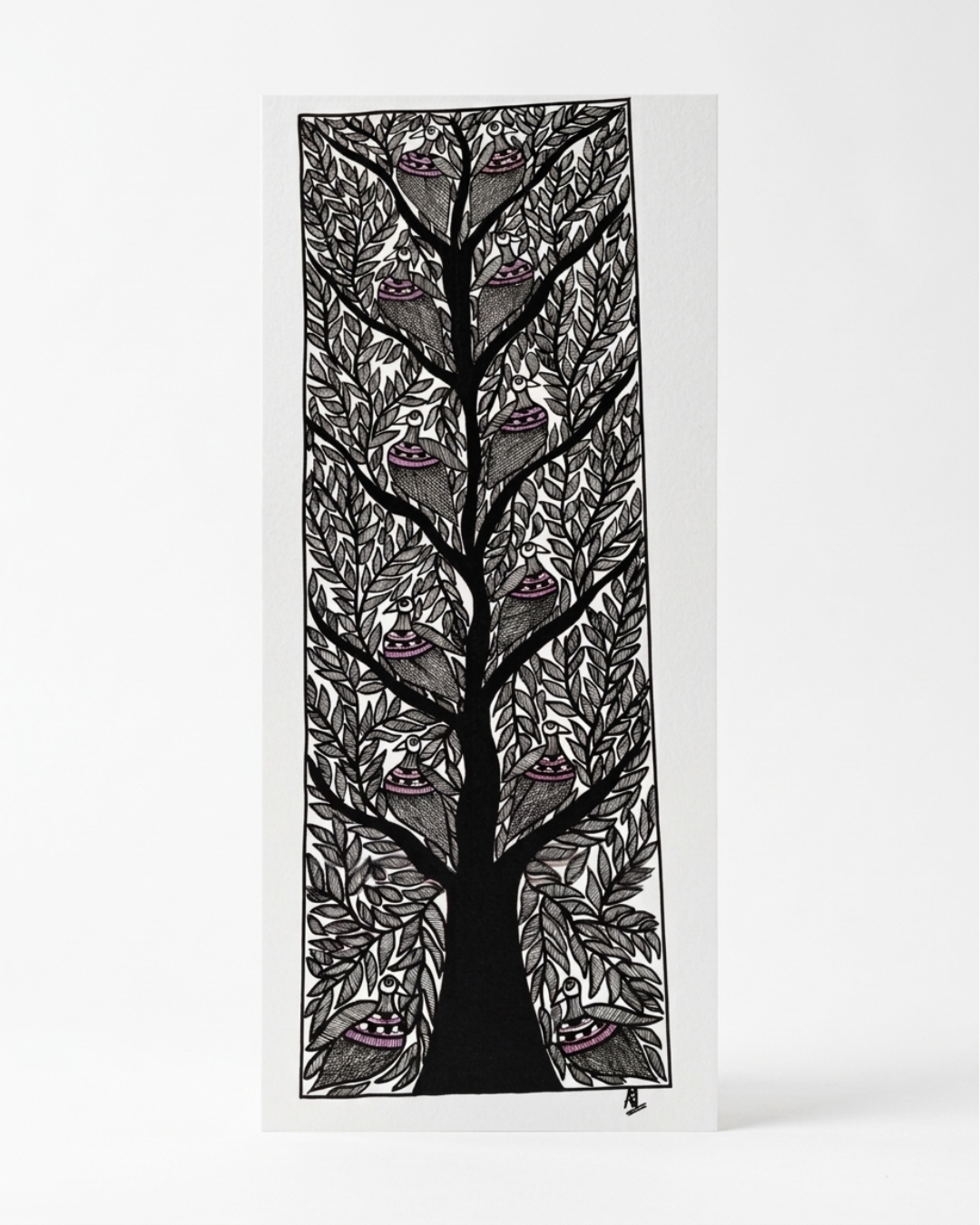 Black & White Tree of Life Madhubani Painting | Handmade Art