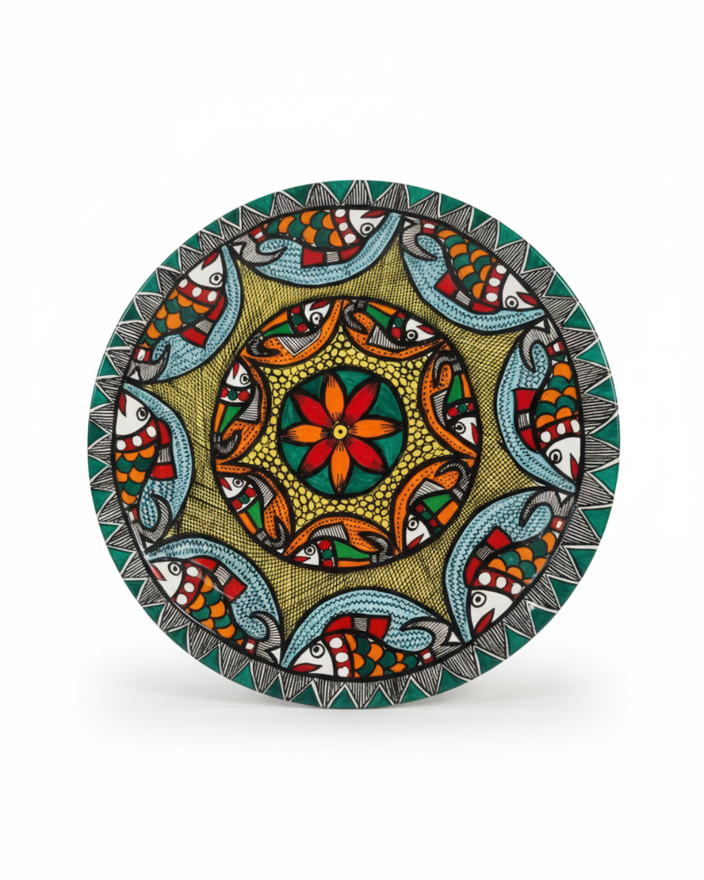 Fish & Lotus Mandala Madhubani Wall Art | 12 Inch MDF Board