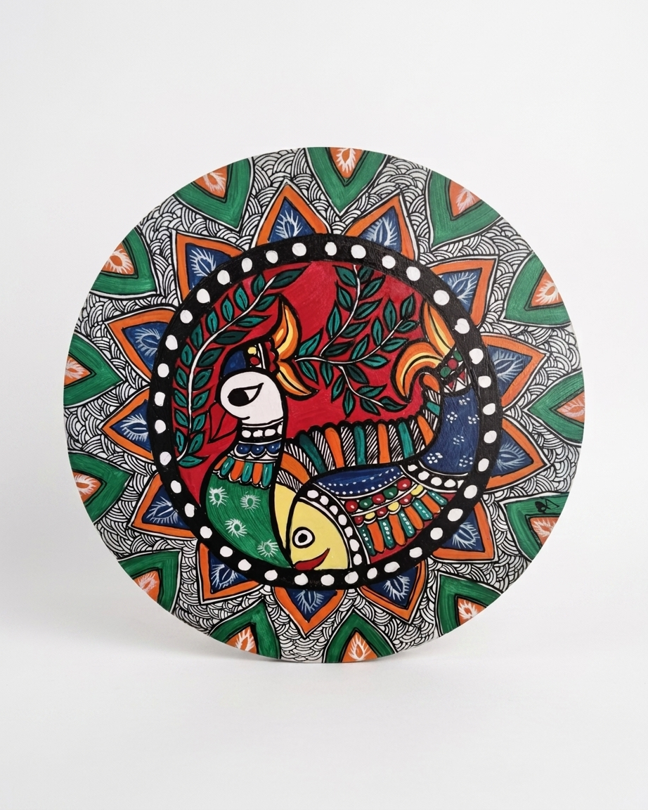 Handmade Peacock Madhubani Painting Wall Art on MDF Board | Traditional Mithila Art Decor