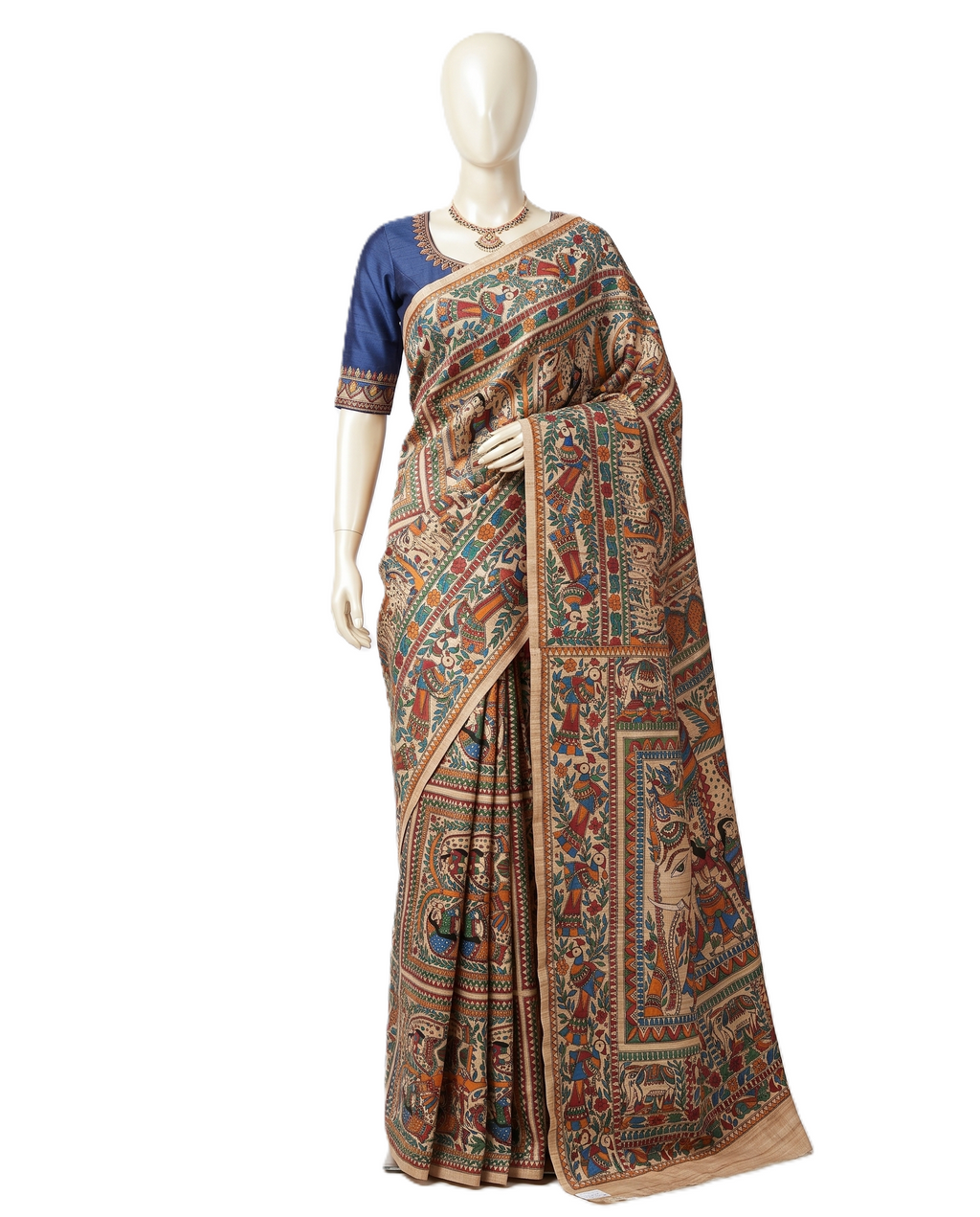 Handmade Madhubani Painting Saree with Blouse | All Over Ethnic Saree for Women
