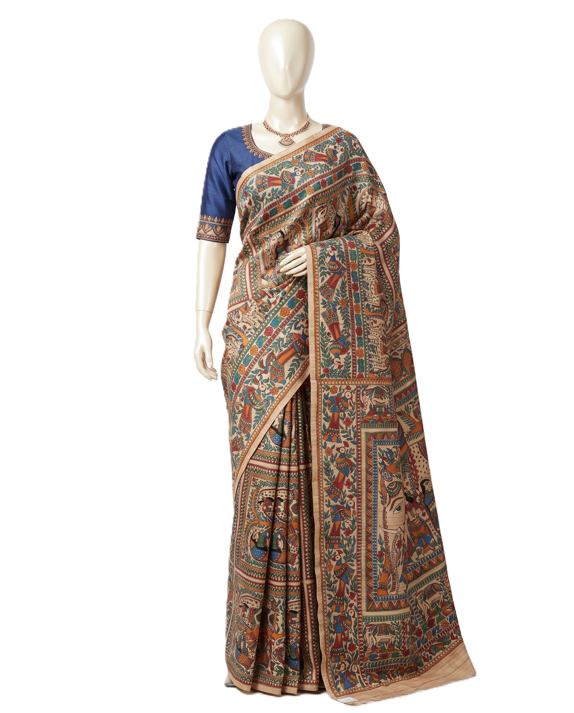Handmade Madhubani Painting Saree with Blouse | All Over Ethnic Saree for Women