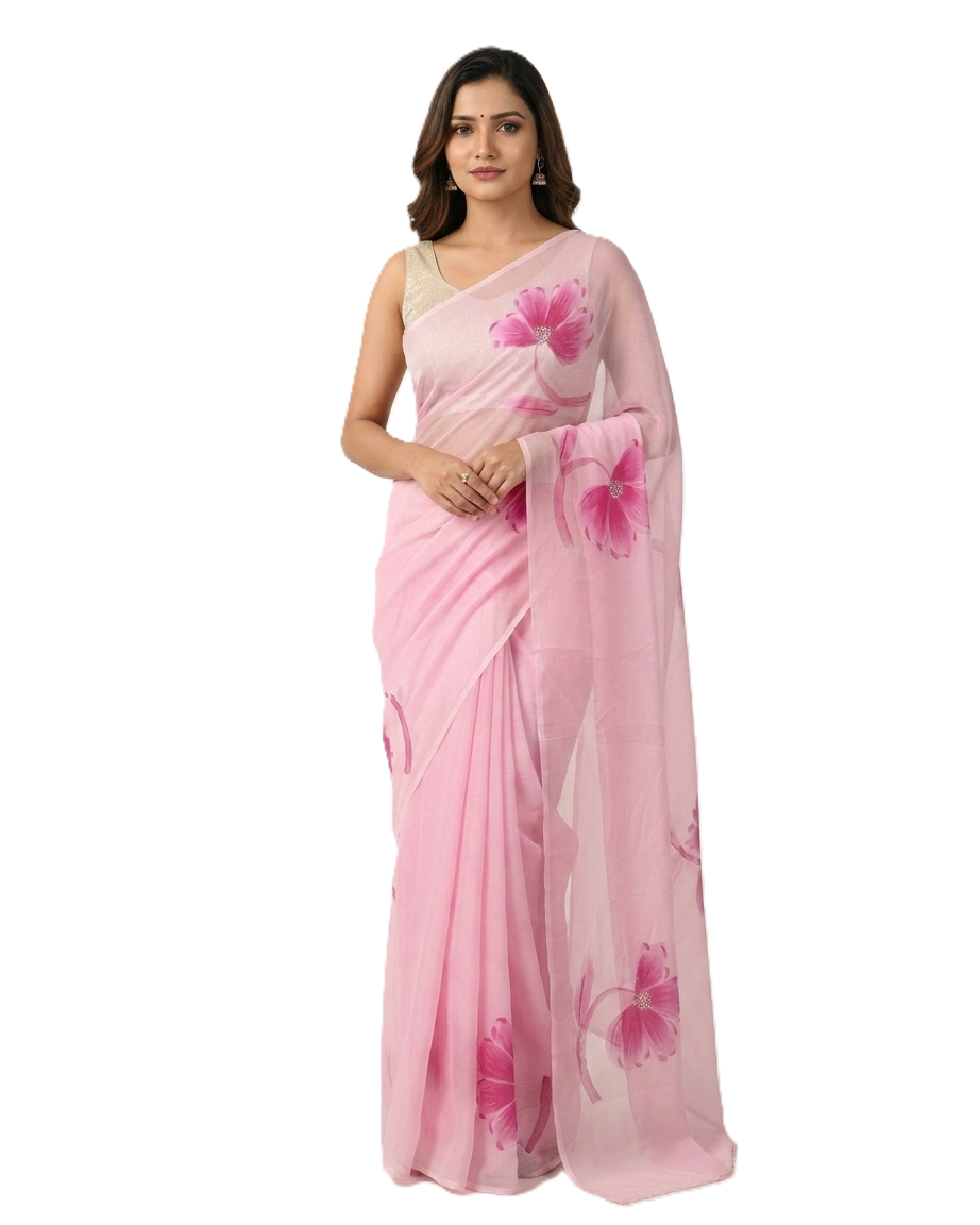 Floral Handmade Madhubani Painting Saree with Blouse Piece – Elegant Hand-Painted Mithila Art Saree for Women