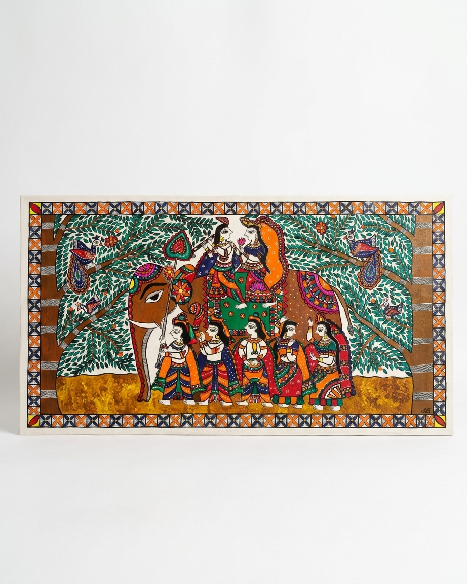 Dwarikadhish Madhubani Painting Canvas Wall Art Without Frame