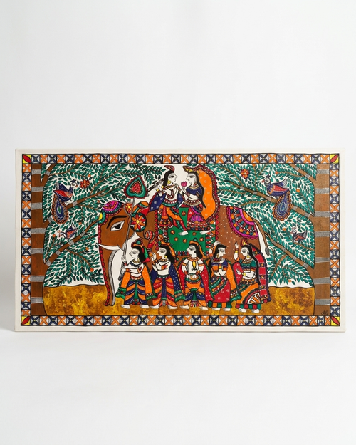 Dwarikadhish Madhubani Painting Canvas Wall Art Without Frame