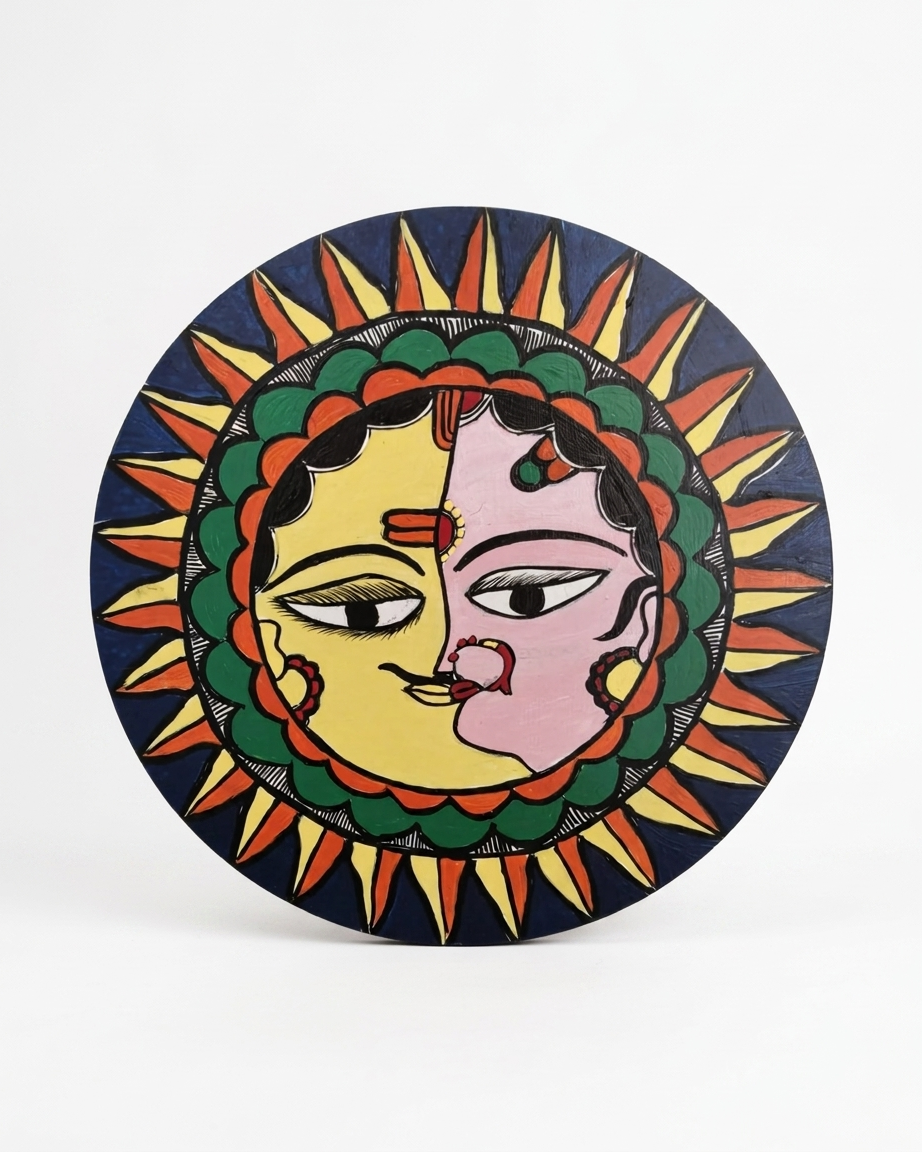 Handmade Ardhanarishwar Madhubani Painting Wall Art on MDF Board – Traditional Mithila Art Decor