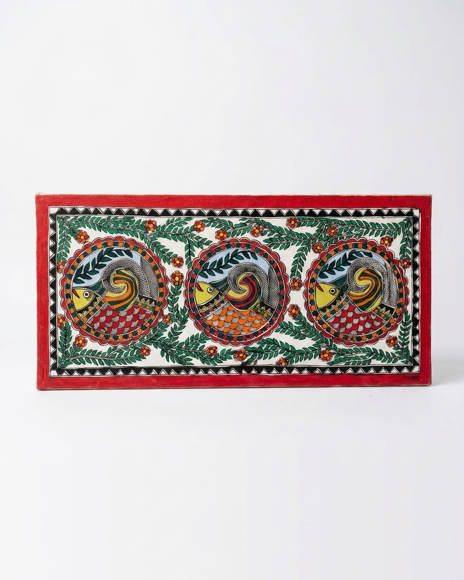 Fish Madhubani Painting with Frame – Handmade Wall Art