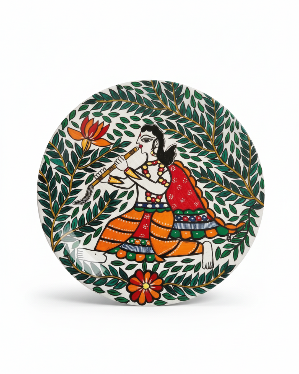 Krishna Mural Madhubani Wall Art | 12 Inch MDF Board