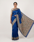 Blue Handmade Madhubani Painting  Saree with Blouse