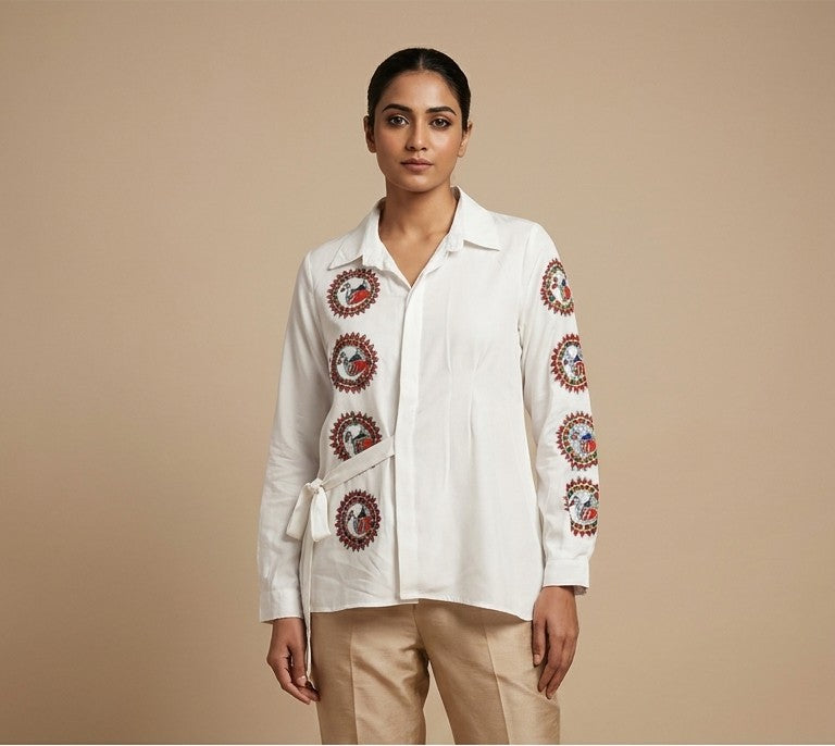 Hand-Painted Madhubani Art Women's Shirt