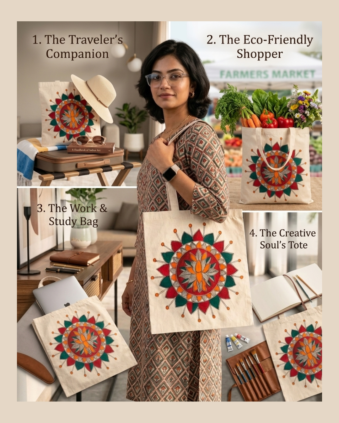 Hand-Painted Madhubani Tote Bag | Ethnic Carry Bag