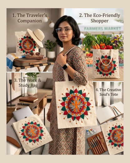 Hand-Painted Madhubani Tote Bag | Ethnic Carry Bag
