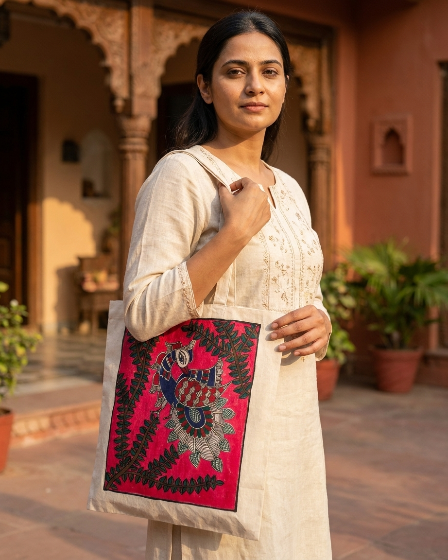 Handmade Madhubani Painting Tote Bag for Everyday Elegance