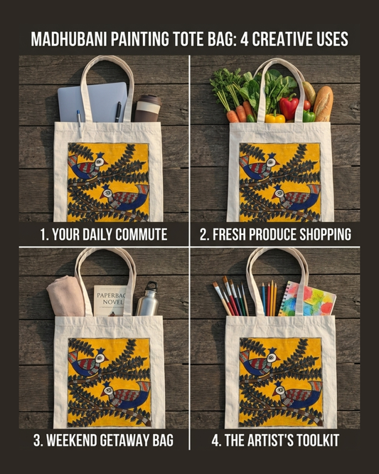 Handmade Madhubani Painting Tote Bag for Women & Daily Use