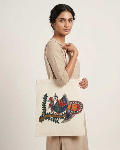 Handmade Madhubani Painting Tote Bag for Stylish Daily Use