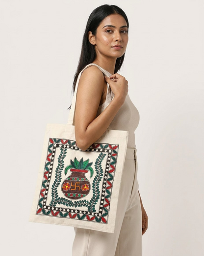 Madhubani Painting Tote Bag | Handmade Ethnic Art