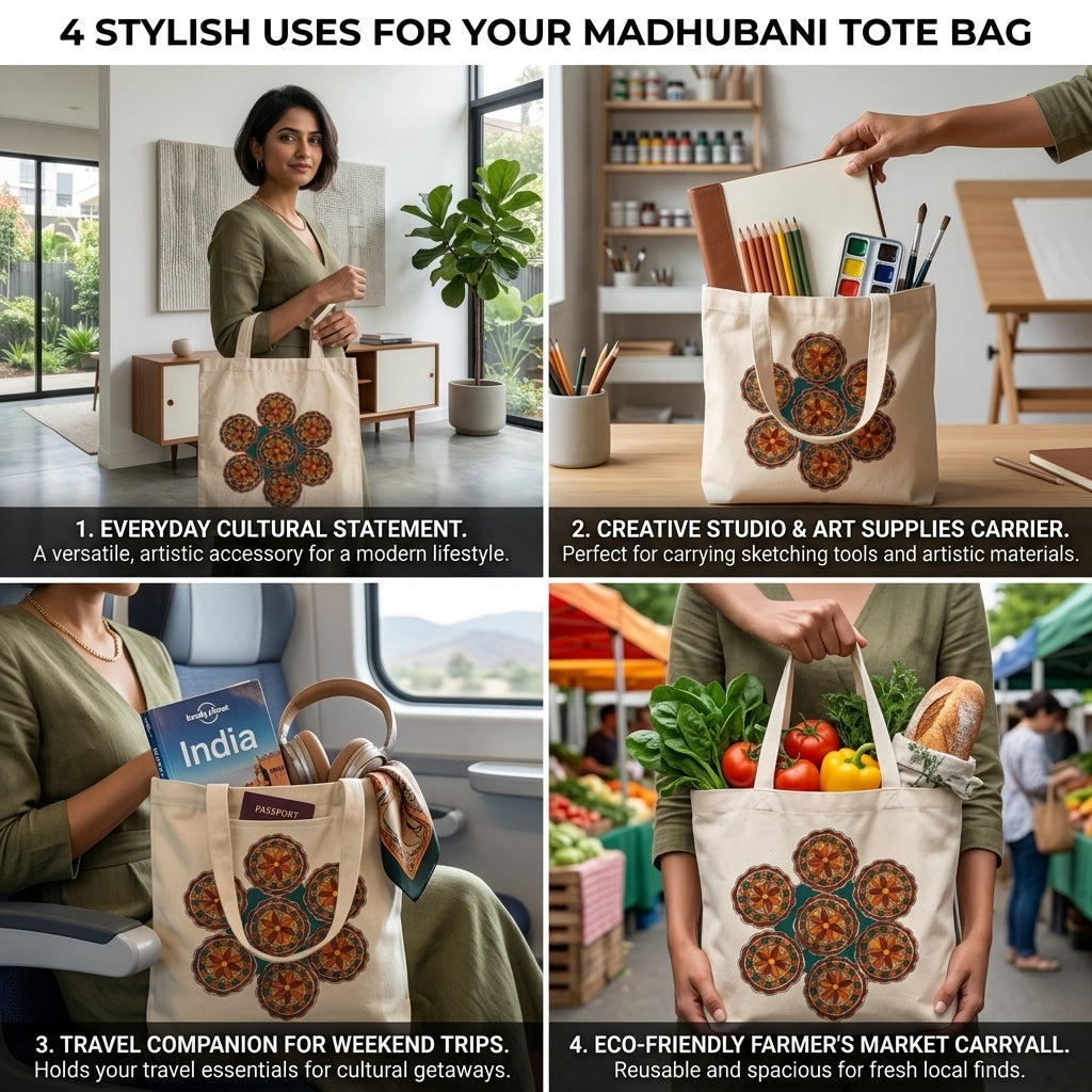 Handmade Madhubani Painting Tote Bag for Everyday Carry