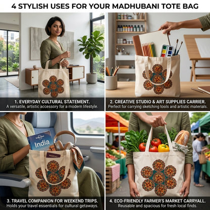 Handmade Madhubani Painting Tote Bag for Everyday Carry