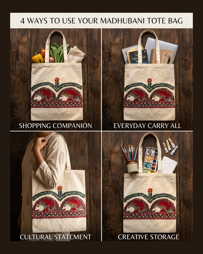 Handmade Madhubani Painting Tote Bag for Everyday Use