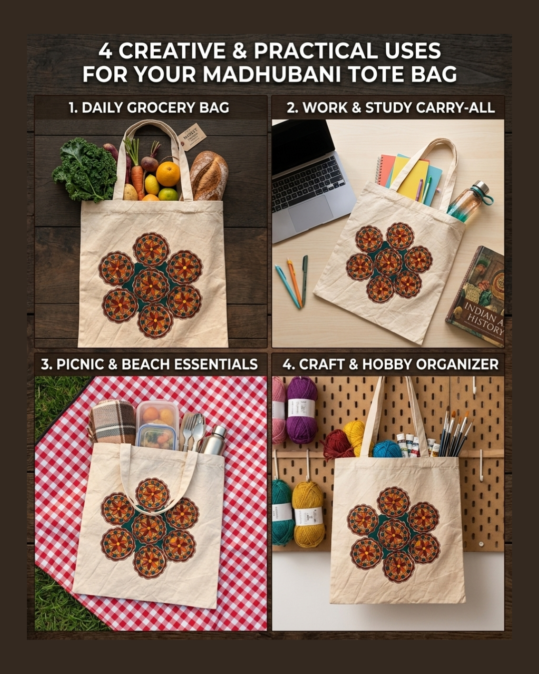 Handmade Madhubani Painting Tote Bag for Everyday Carry
