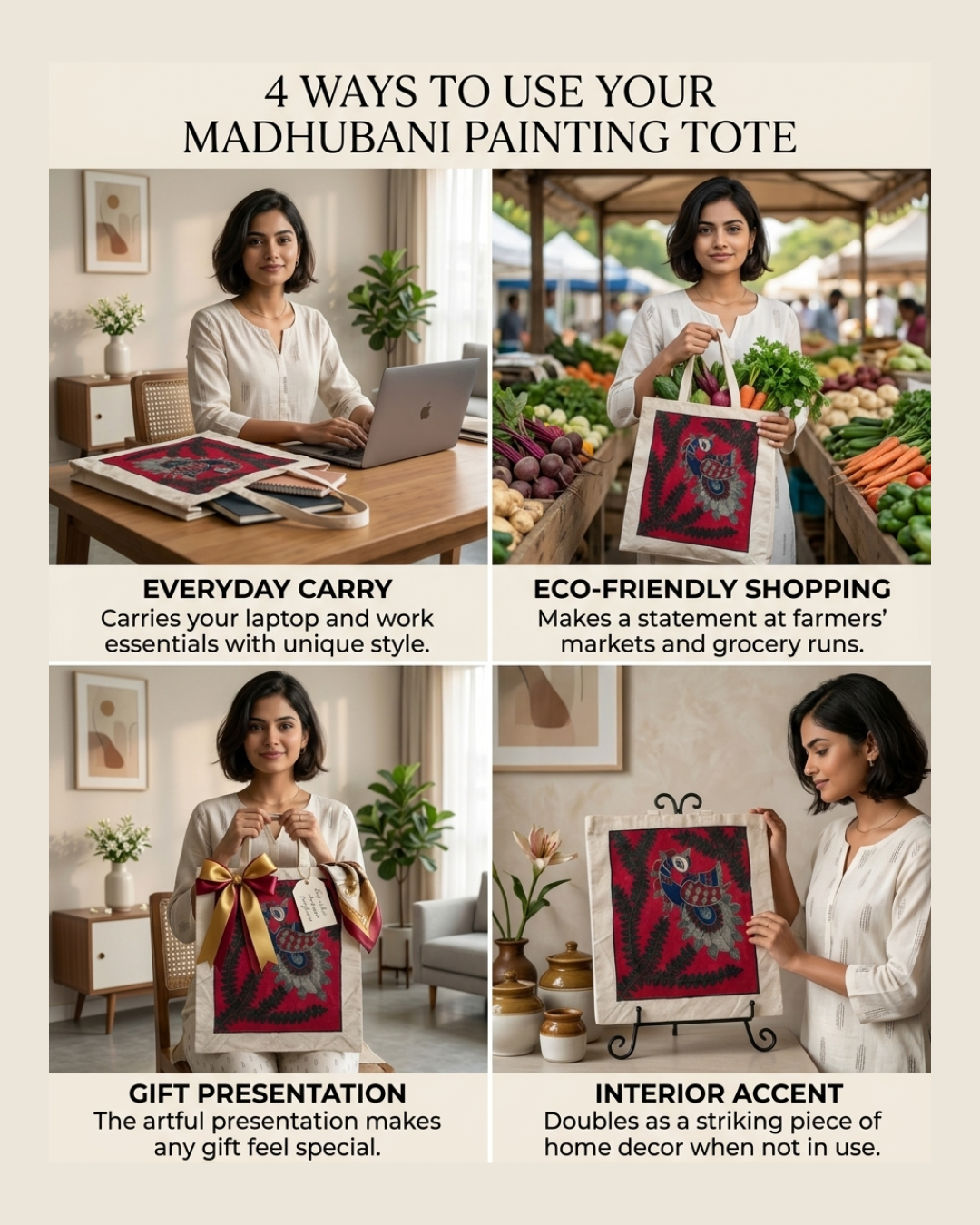Handmade Madhubani Painting Tote Bag for Everyday Elegance