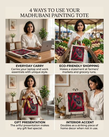 Handmade Madhubani Painting Tote Bag for Everyday Elegance