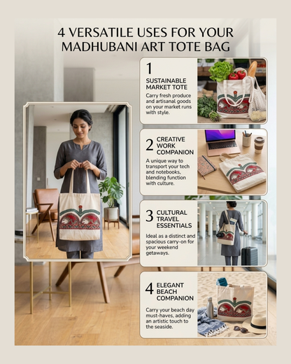 Handmade Madhubani Painting Tote Bag for Everyday Use