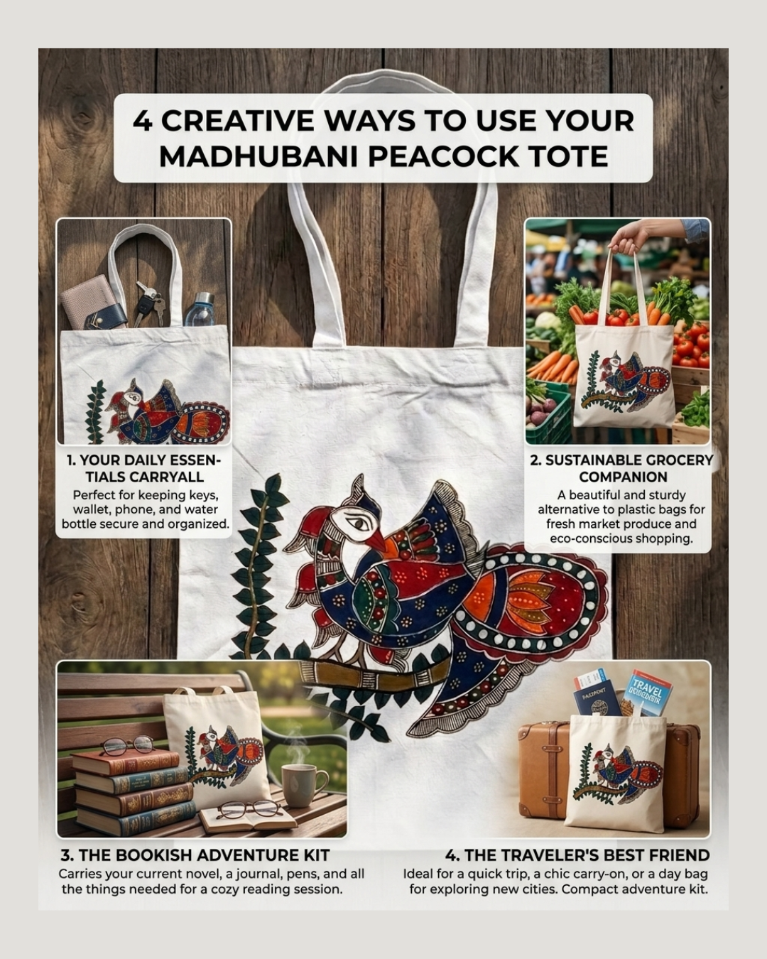 Handmade Madhubani Painting Tote Bag for Stylish Daily Use