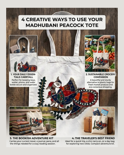 Handmade Madhubani Painting Tote Bag for Stylish Daily Use