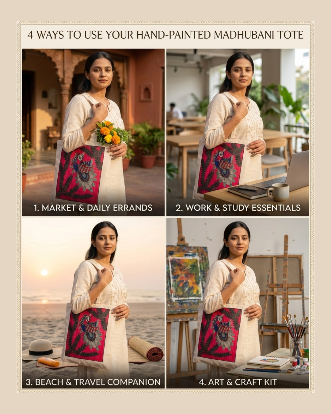 Handmade Madhubani Painting Tote Bag for Everyday Elegance