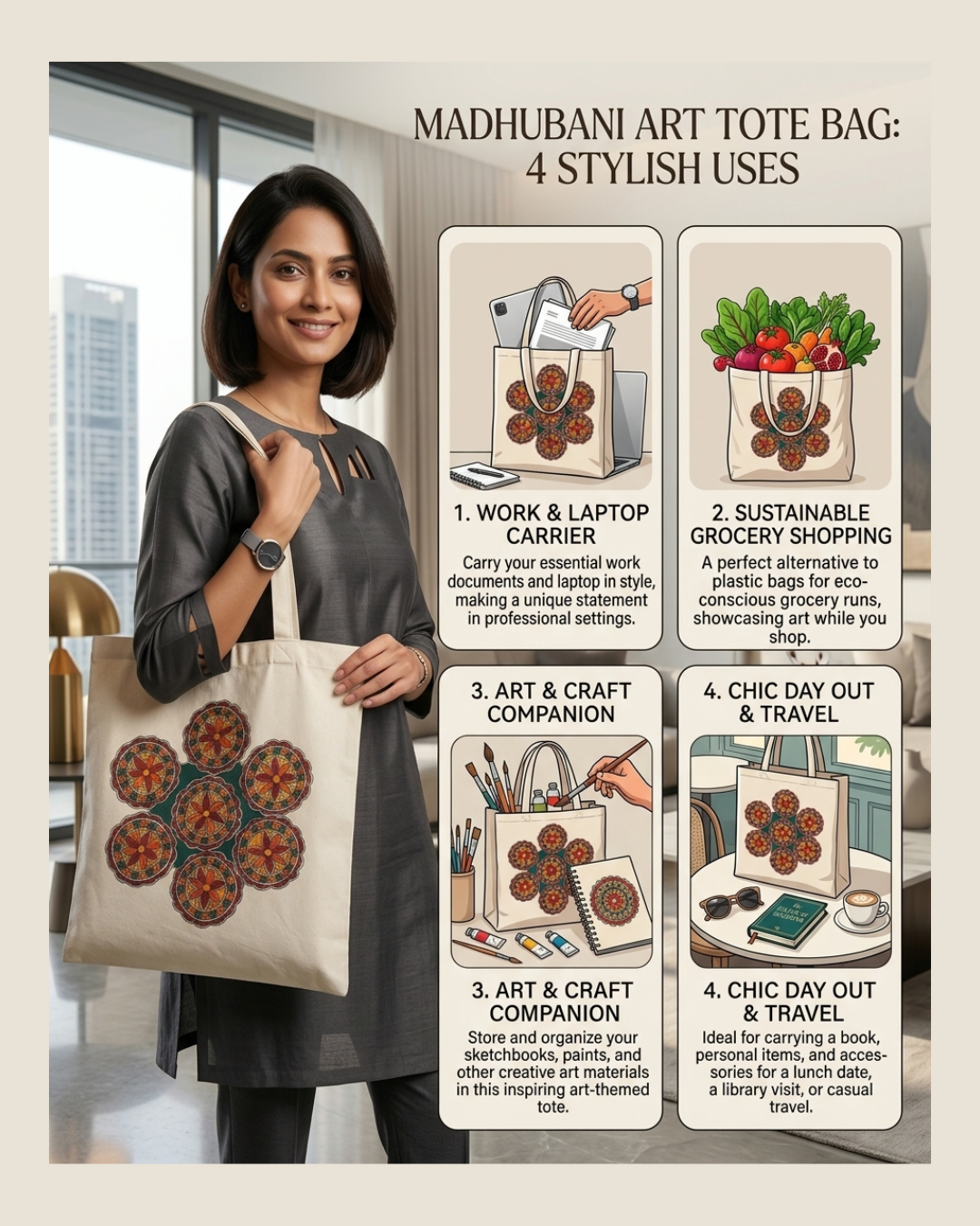 Handmade Madhubani Painting Tote Bag for Everyday Carry