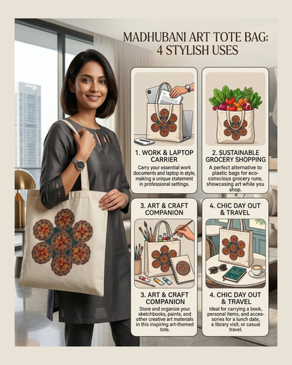 Handmade Madhubani Painting Tote Bag for Everyday Carry