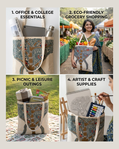Handmade Madhubani Painting Tote Bag for Daily Lifestyle