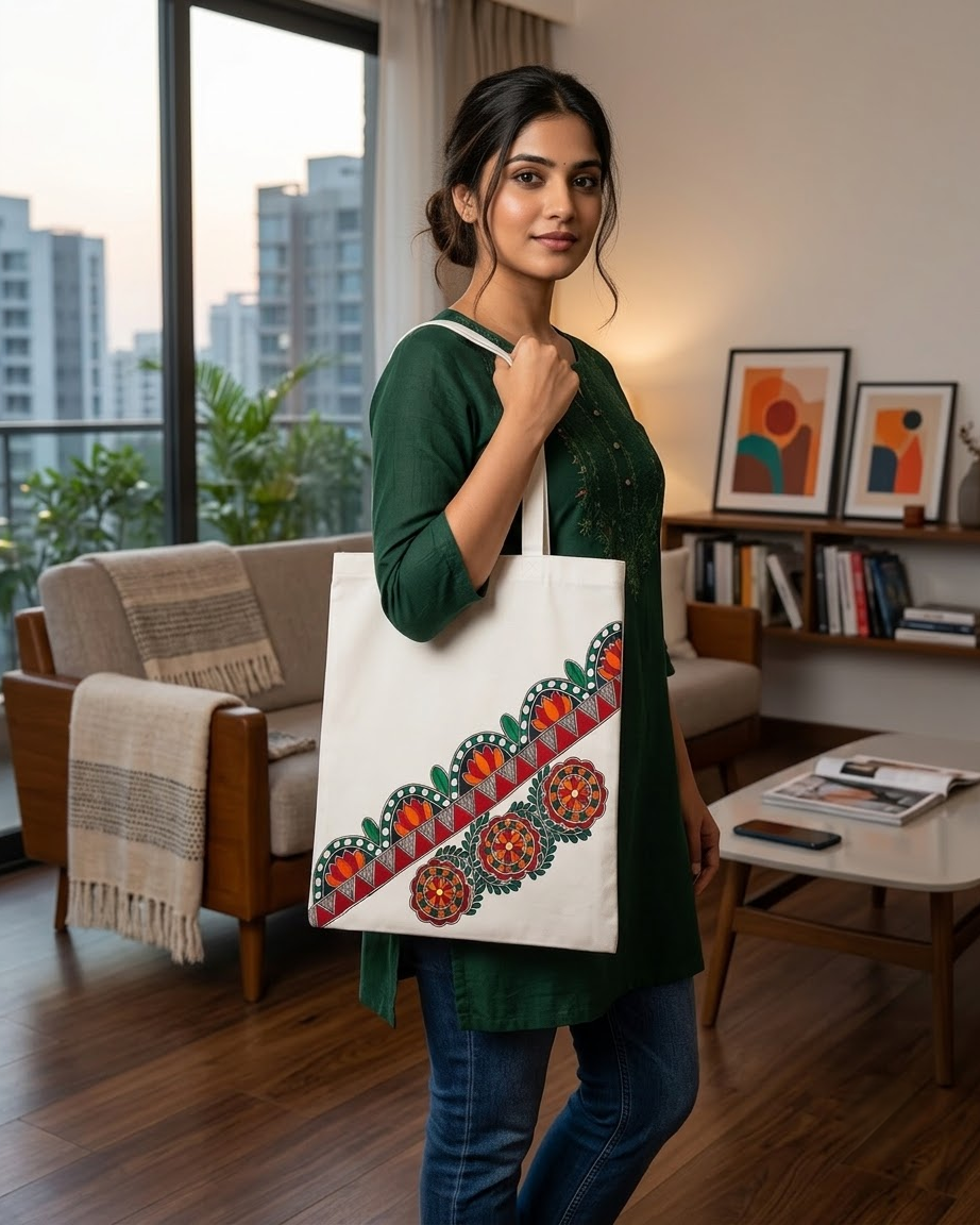 Handmade Madhubani Painting Tote Bag for Everyday Use