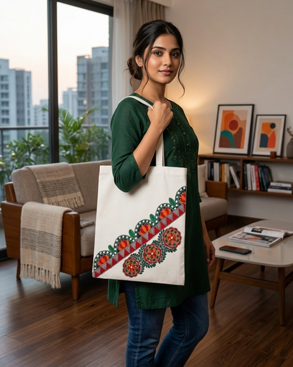 Handmade Madhubani Painting Tote Bag for Everyday Use