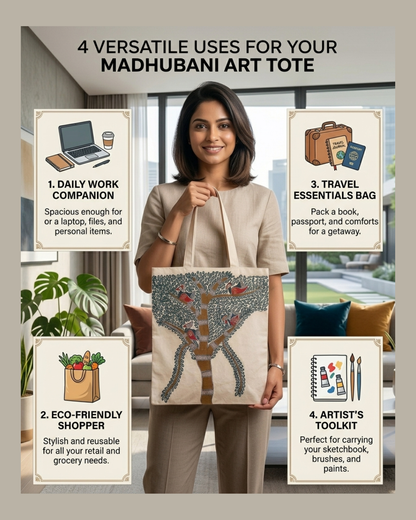 Handmade Madhubani Painting Tote Bag for Daily Lifestyle